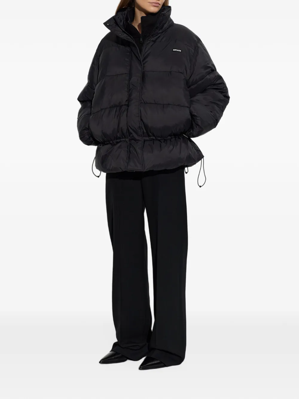 ROTATE BIRGER CHRISTENSEN Donsjack met peplum afwerking Zwart