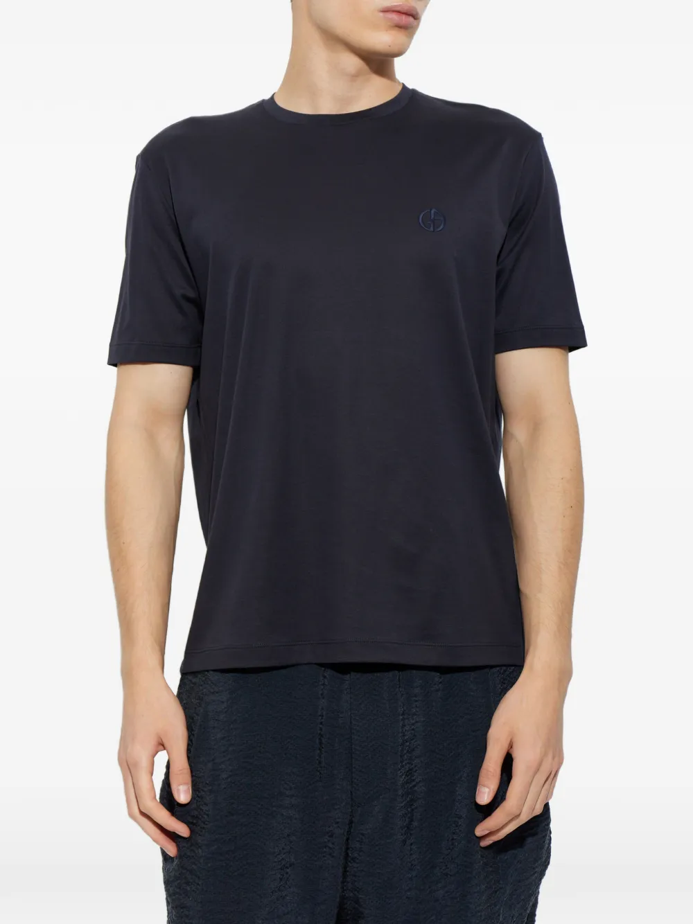 Giorgio Armani logo-embroidered T-shirt Blauw