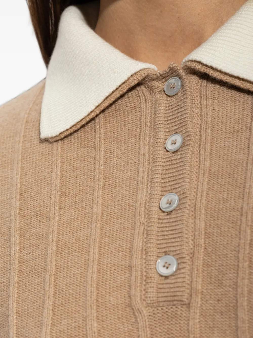 Paul & Shark ribbed-knit polo top Beige