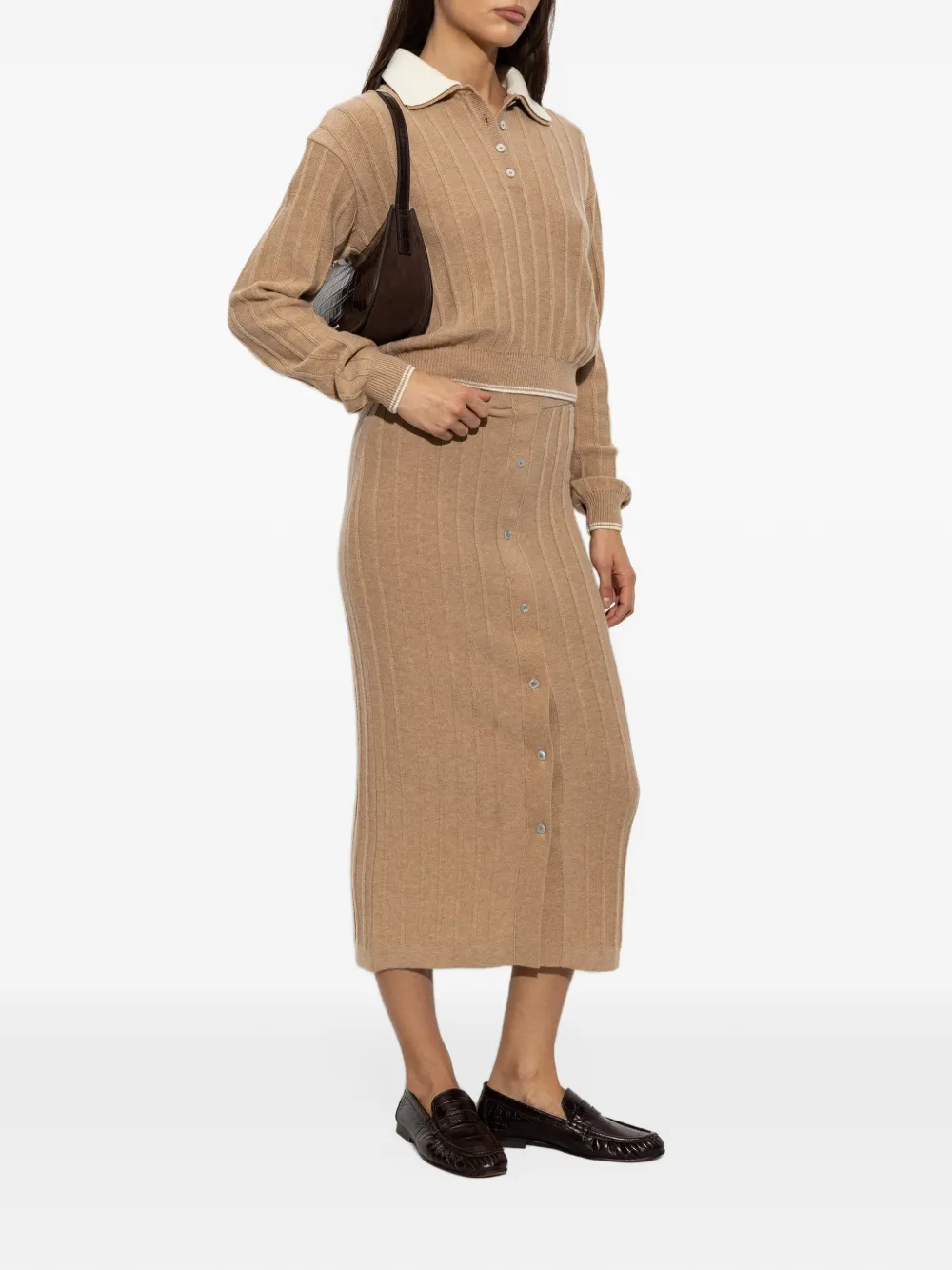 Paul & Shark ribbed-knit polo top Beige
