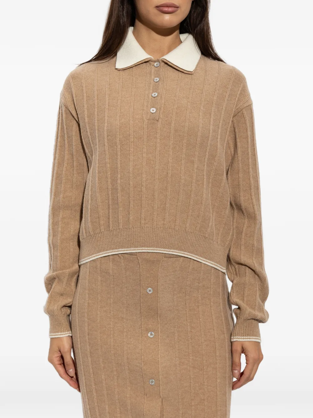 Paul & Shark ribbed-knit polo top Beige