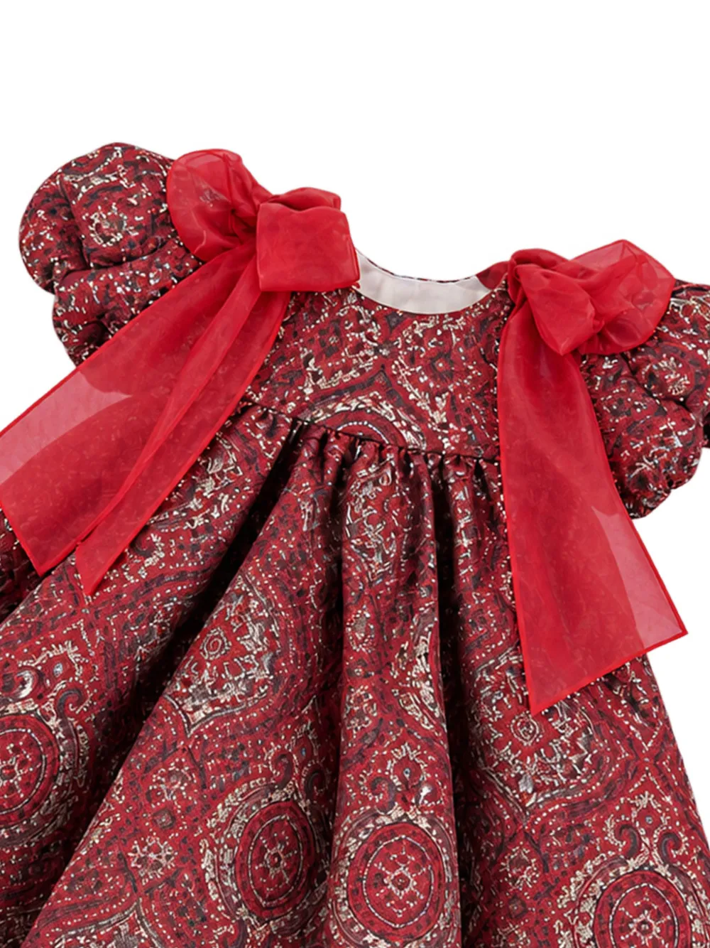 La Stupenderia bow-detail jacquard dress Rood