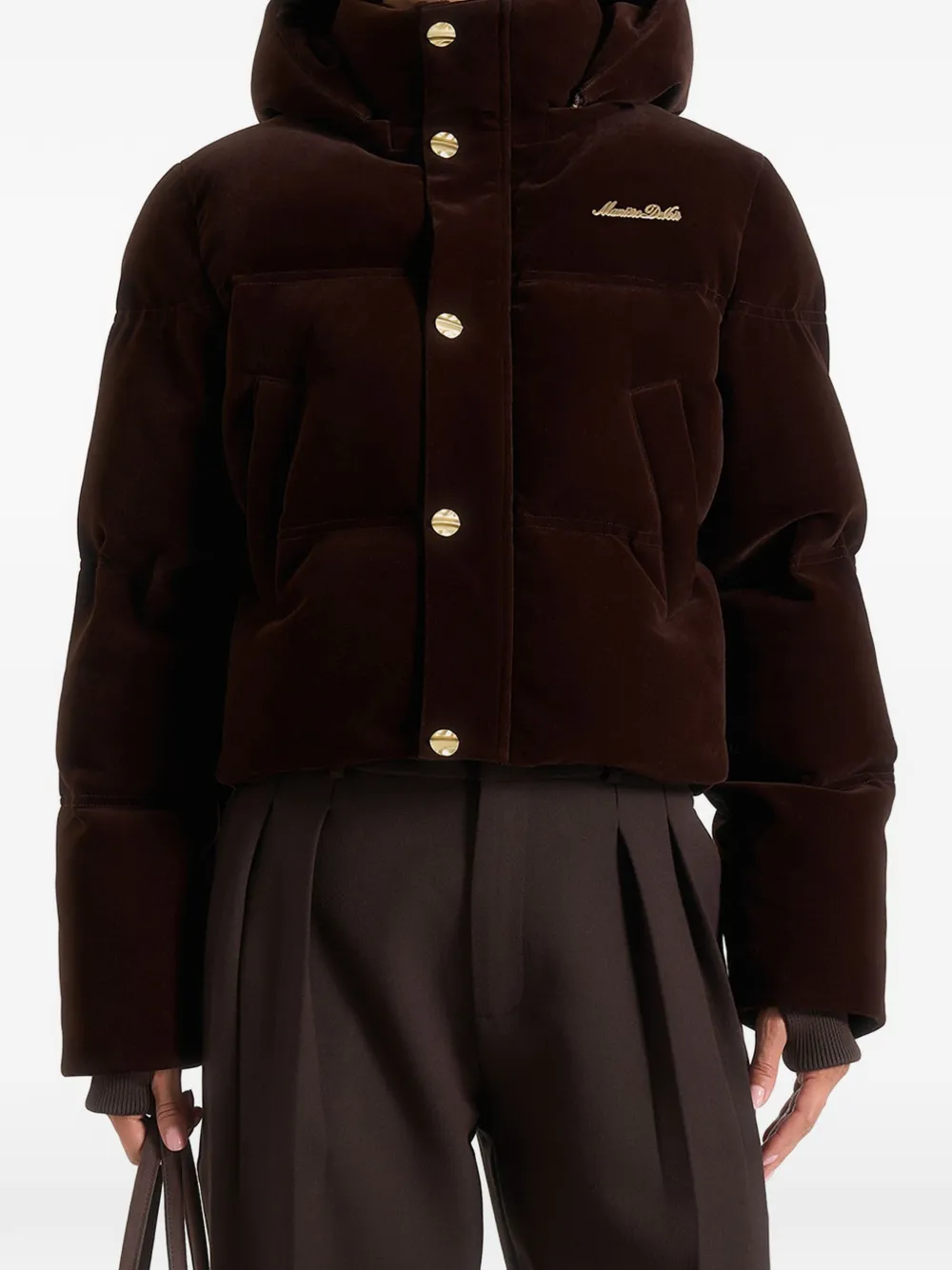 Manière De Voir Maeva in brown velvet signature cropped puffer jacket - Braun