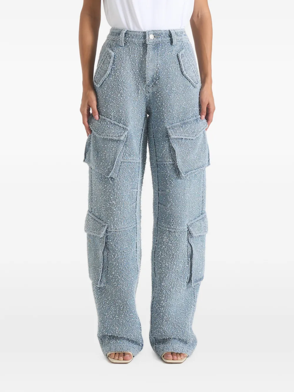 Manière De Voir Anne in mid blue high-waisted boucle denim cargo pants