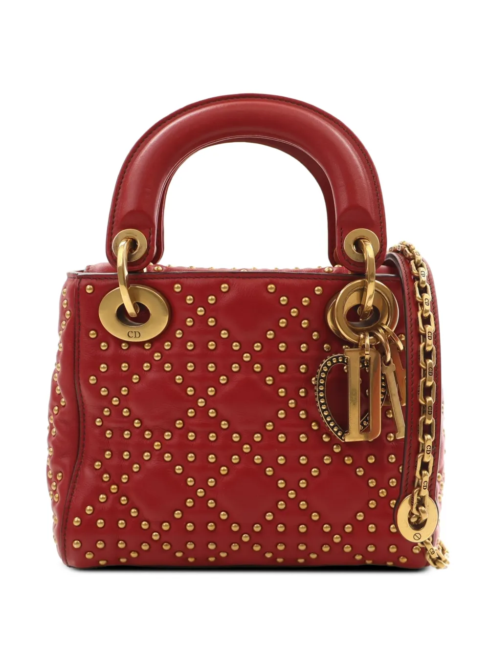 Christian Dior Pre-Owned 2017 Mini Lambskin Cannage Studded Supple Lady Dior satchel - Rosso