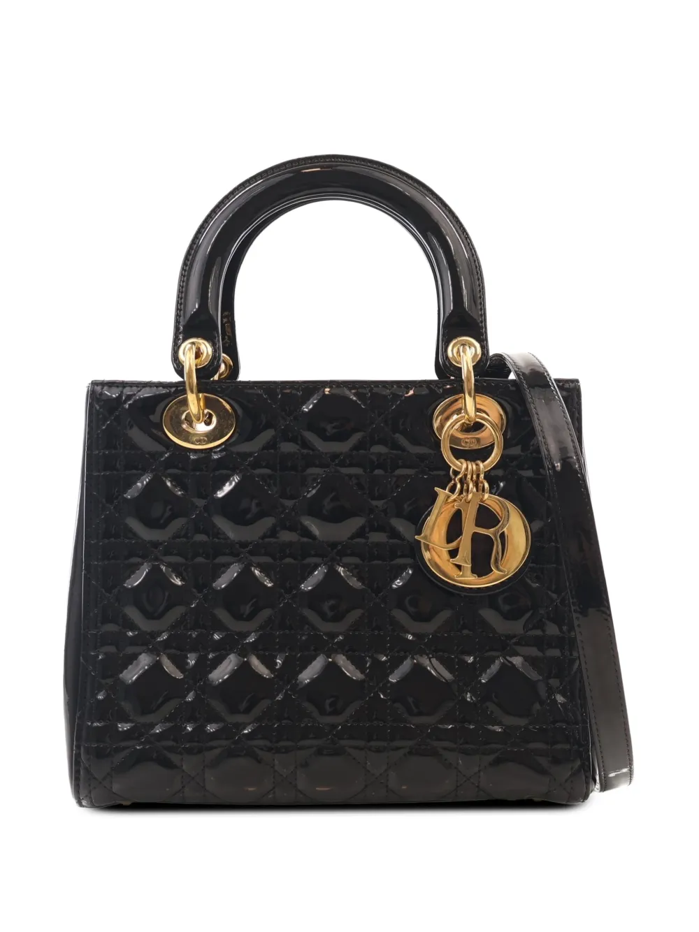 Christian Dior Pre-Owned 2014 Medium Patent Cannage Lady Dior satchel - Nero