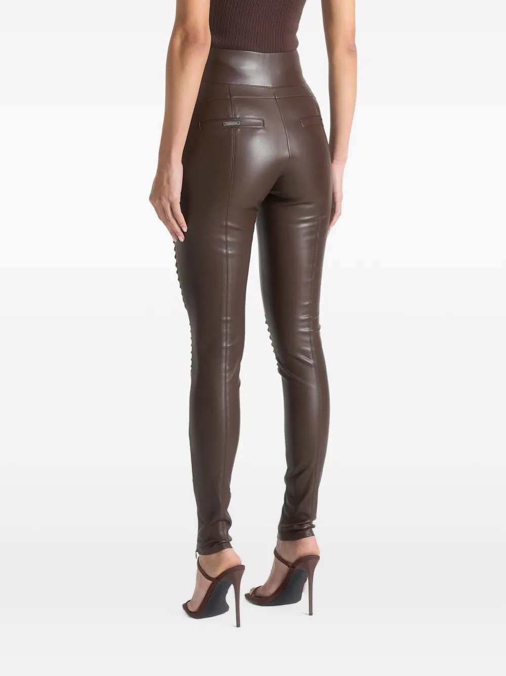 Manière De Voir leather & suede ribbed leggings chocolate brown Bruin