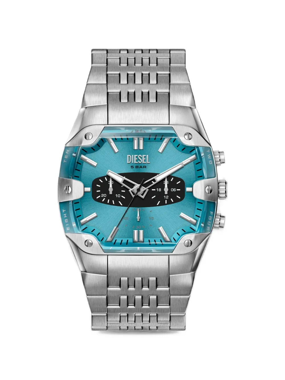 Diesel Spiked cushion stainless steel watch - Blu