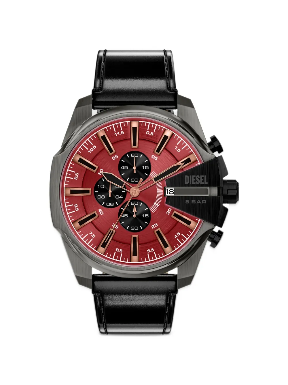 Diesel Mega Chief slim black leather watch - Rosso