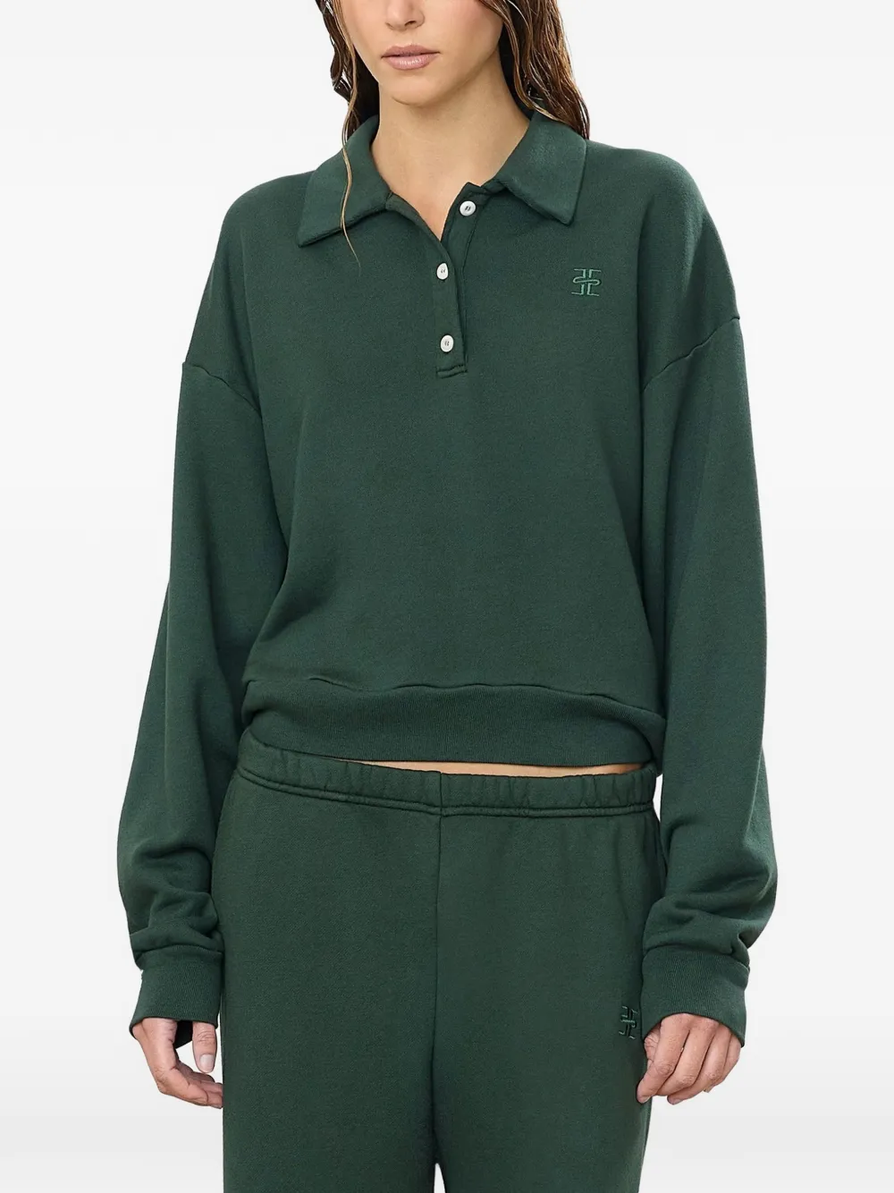 ETERNE polo-collar cropped sweater Groen