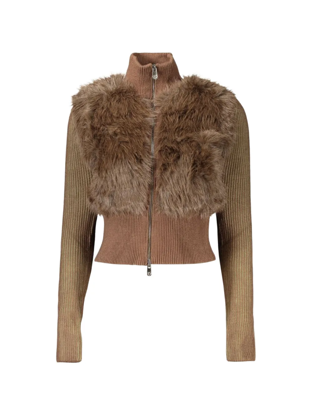 Desigual faux-fur trim ribbed sweater - Marron Desigual faux-fur trim ribbed sweater - Marron