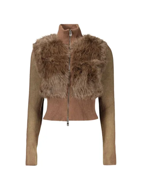 Desigual faux-fur trim ribbed sweater