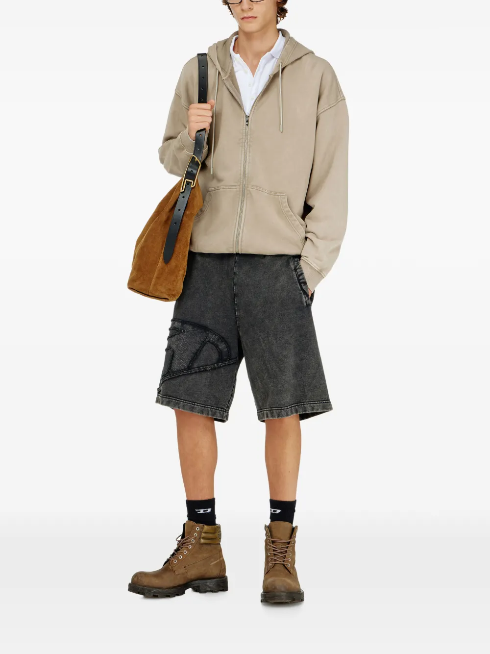Diesel logo-patch jersey shorts Zwart