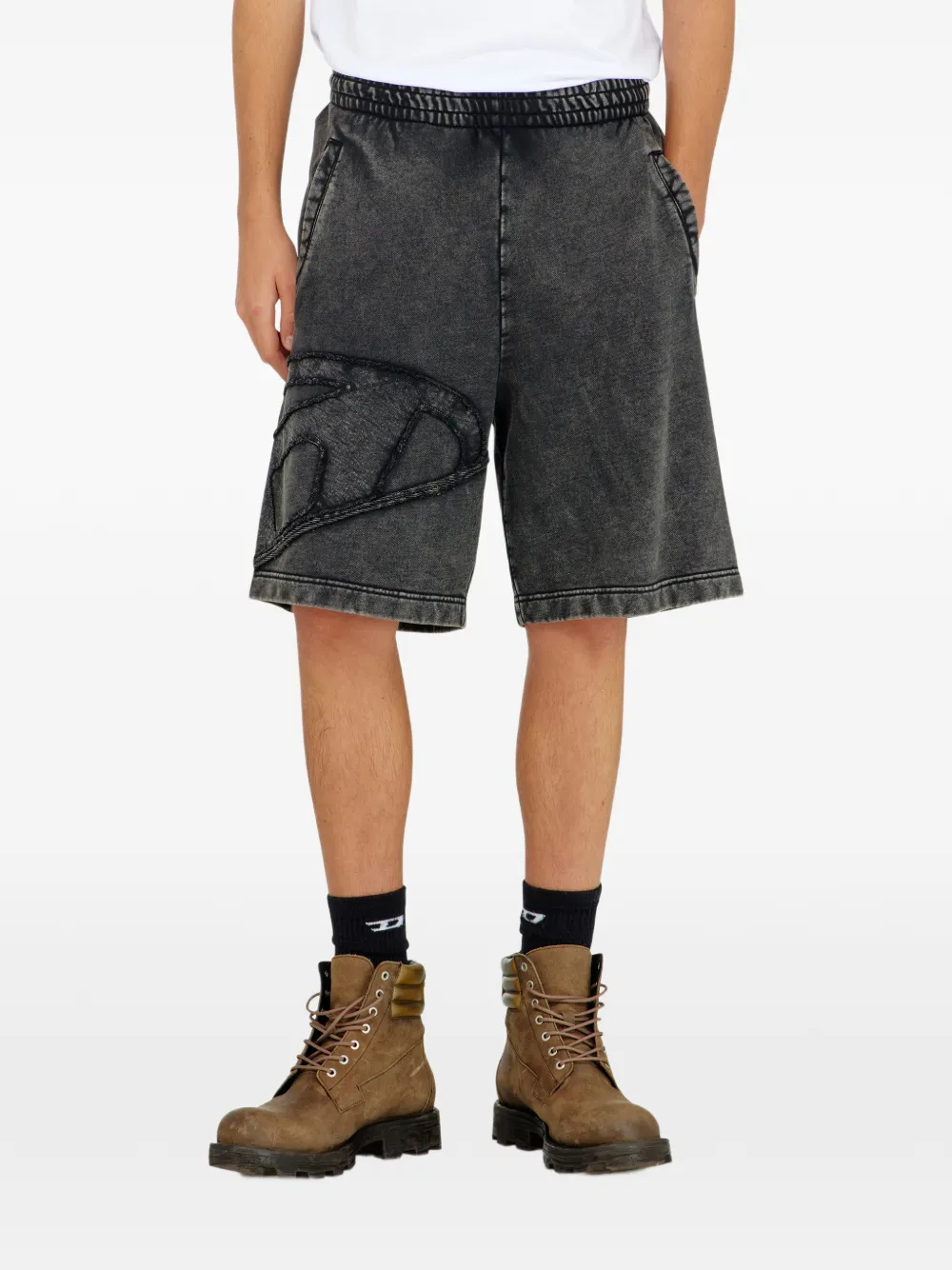 Diesel logo-patch jersey shorts Zwart