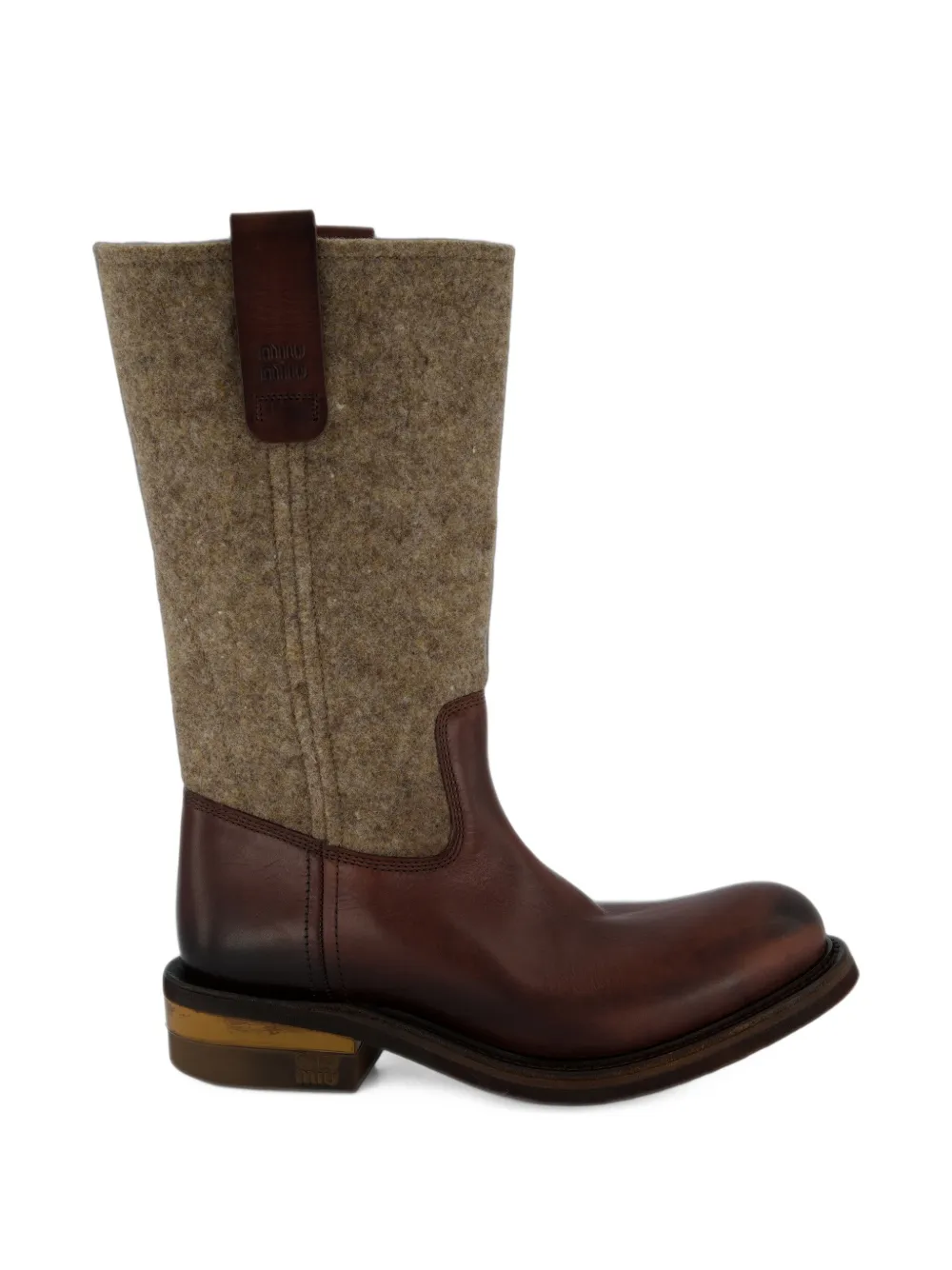 Miu Miu felt panelled leather boots - Braun