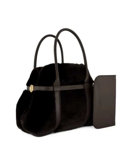 Loro Piana shearling leather-trim tote bag