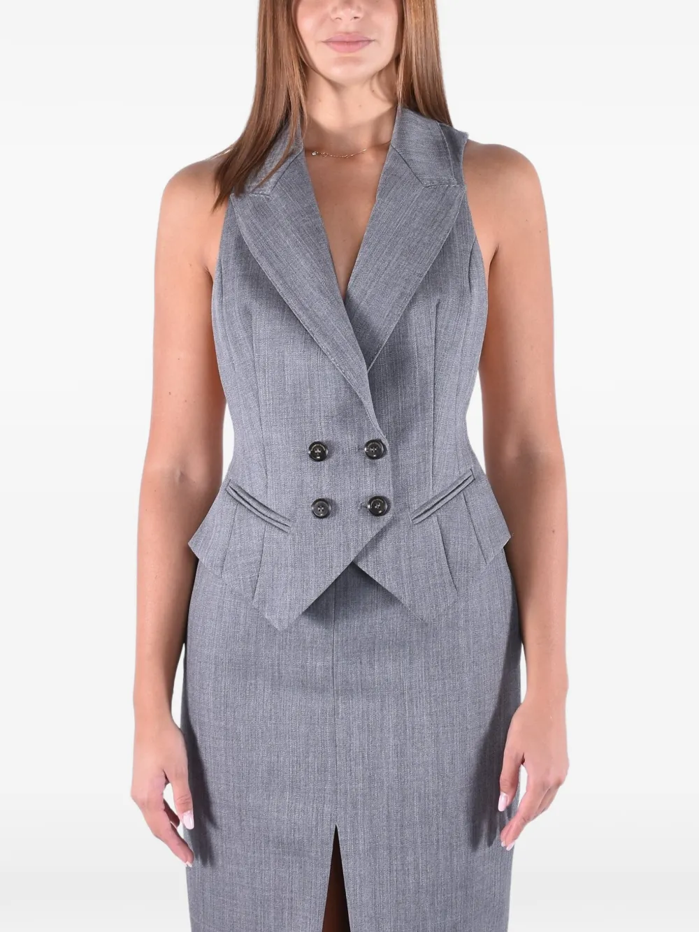 Elisabetta Franchi wool vest with lettering print Grijs