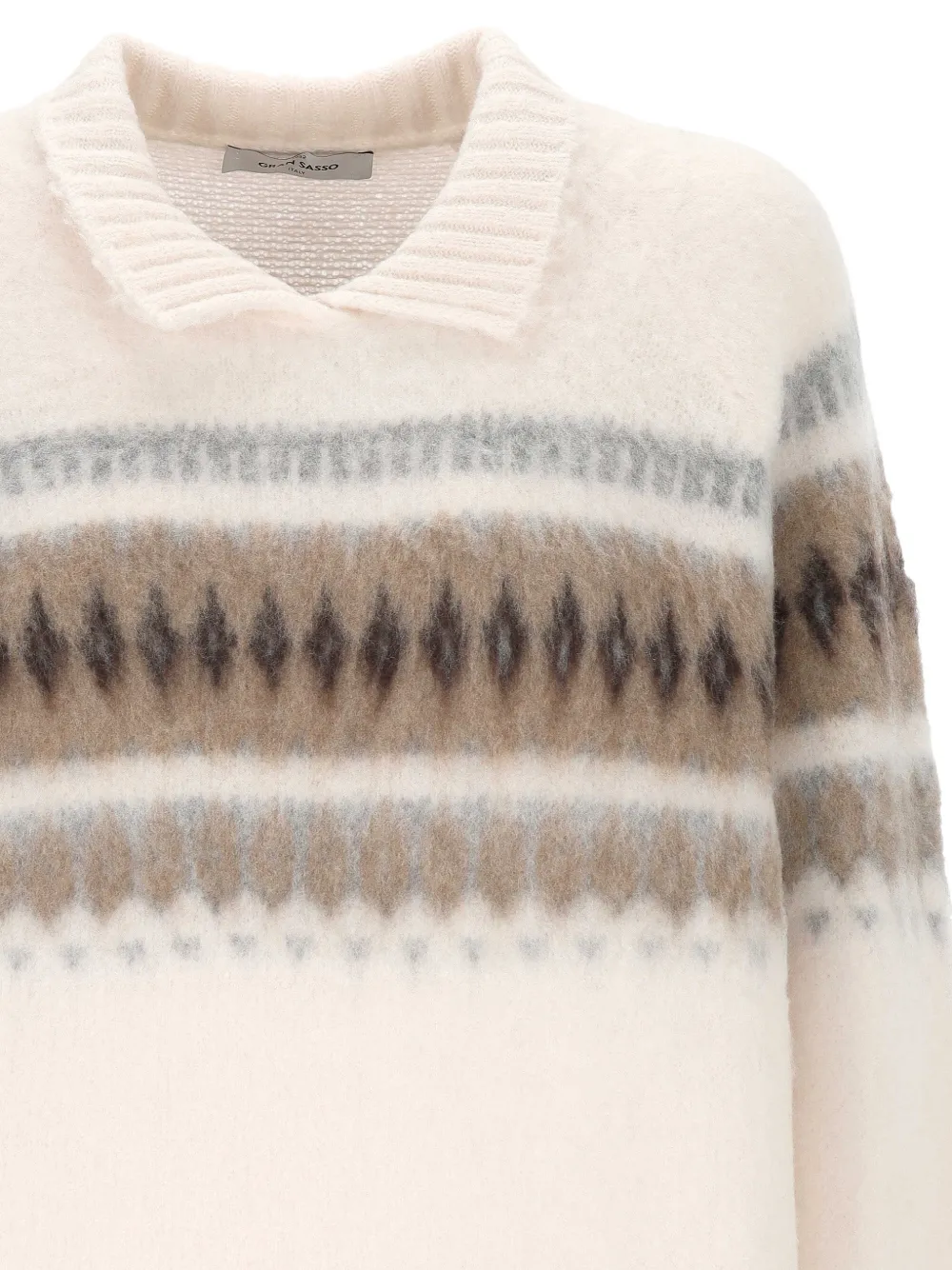 Gran Sasso Fair Isle knit collar sweater Beige