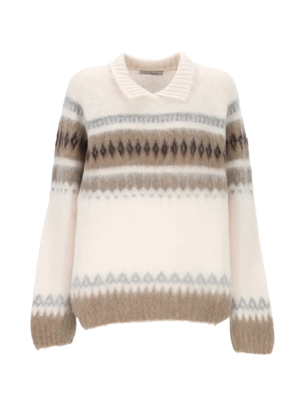 Gran Sasso Fair Isle knit collar sweater Beige