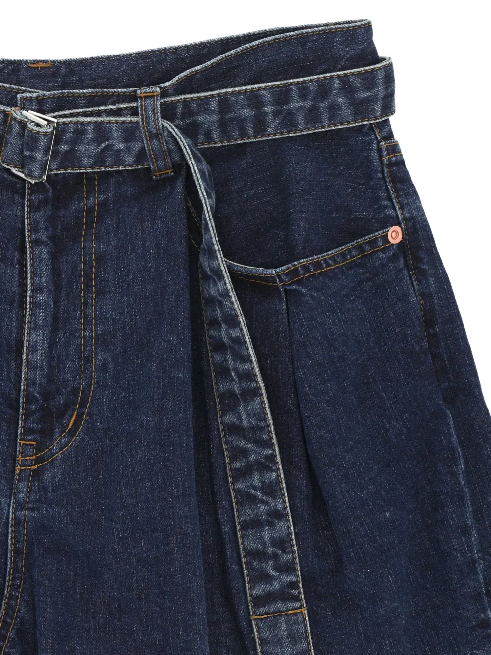 sacai belted pleated shorts Blauw