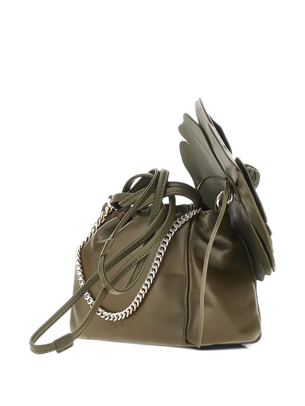 PINKO floral-appliqué leather bucket bag Groen