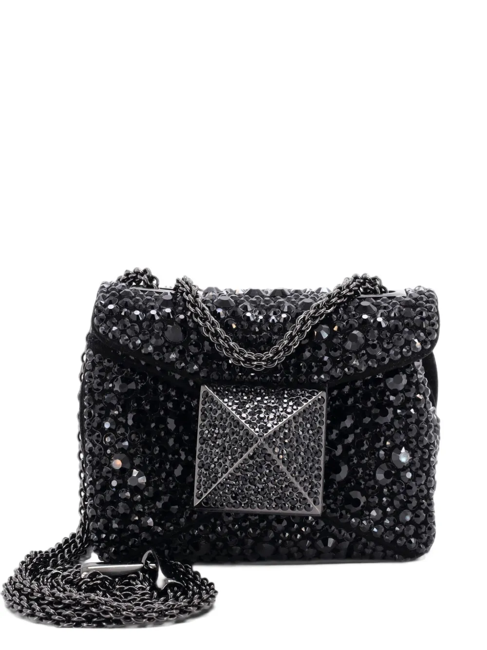 Valentino Garavani Pre-Owned One Stud Chain Flap Bag Crystal Embellished Suede Micro shoulder bag - Schwarz