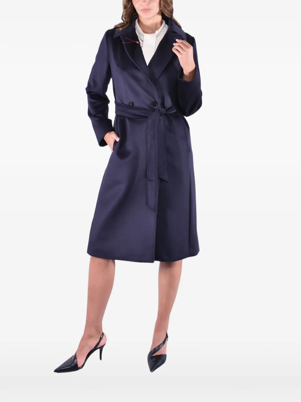 Max Mara Cappotto doppiopetto con cintura - Blu