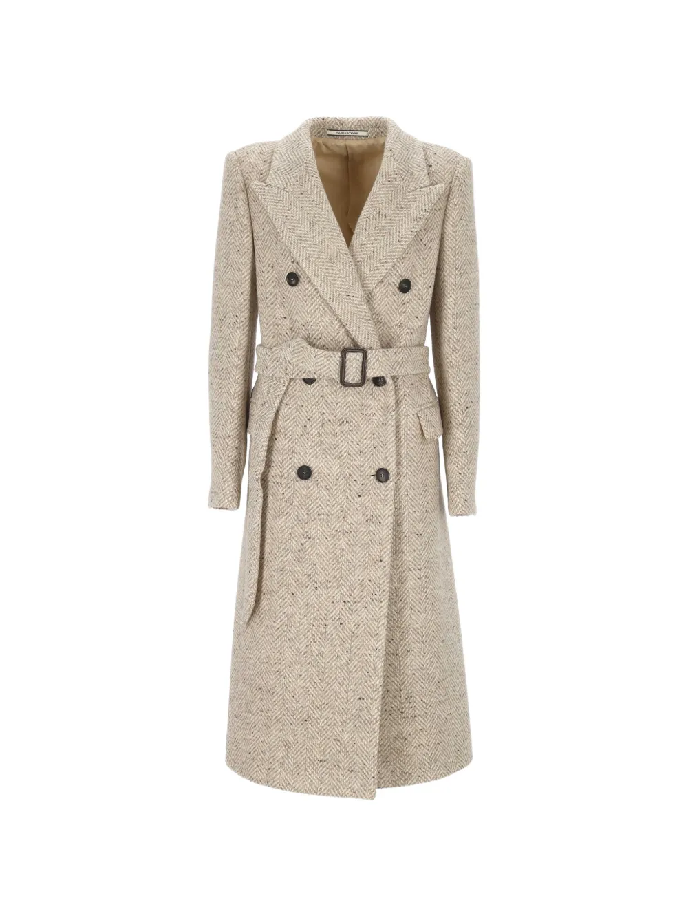 Tagliatore herringbone-pattern belted coat - Nude