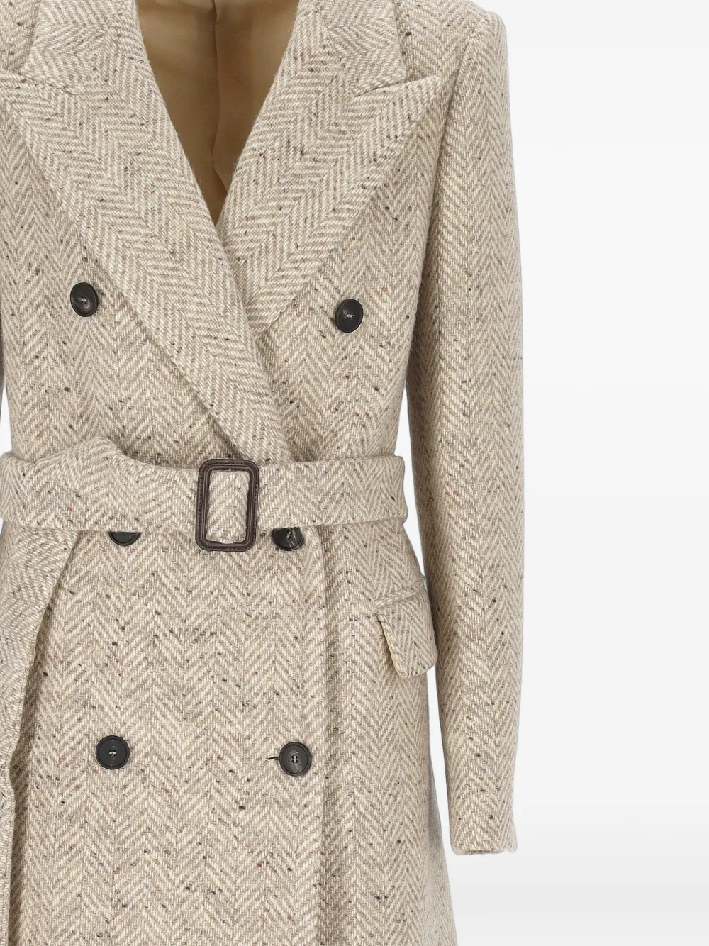 Tagliatore herringbone-pattern belted coat Beige