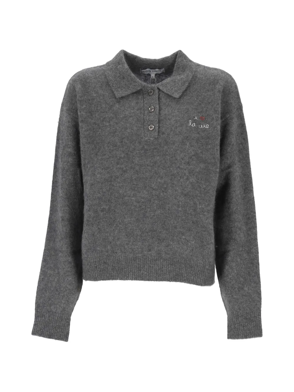 Maison Labiche Brazza embroidered polo sweater Grijs