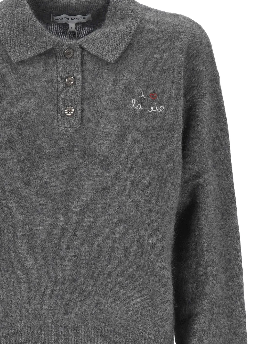 Maison Labiche Brazza embroidered polo sweater Grijs