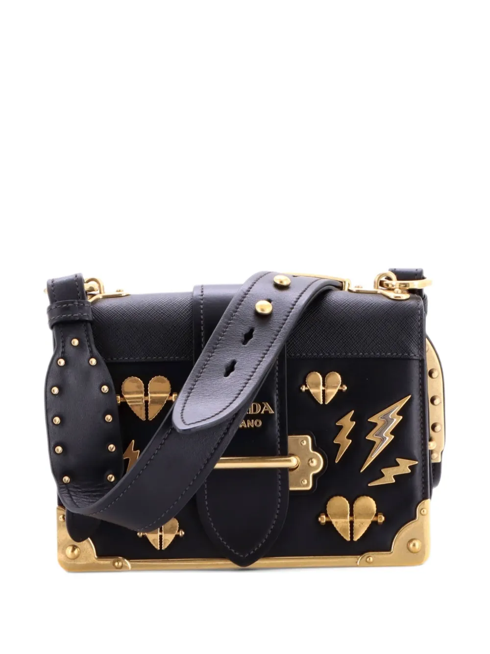 Prada Pre-Owned Cahier Embellished Leather Small crossbody bag - Nero