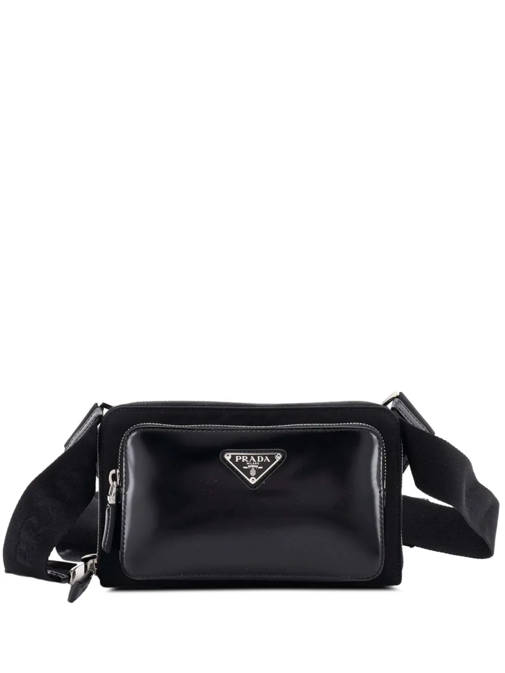 Prada Pre-Owned Marsupio in pelle e Re-Nylon con zip a giro e tasca frontale - Nero