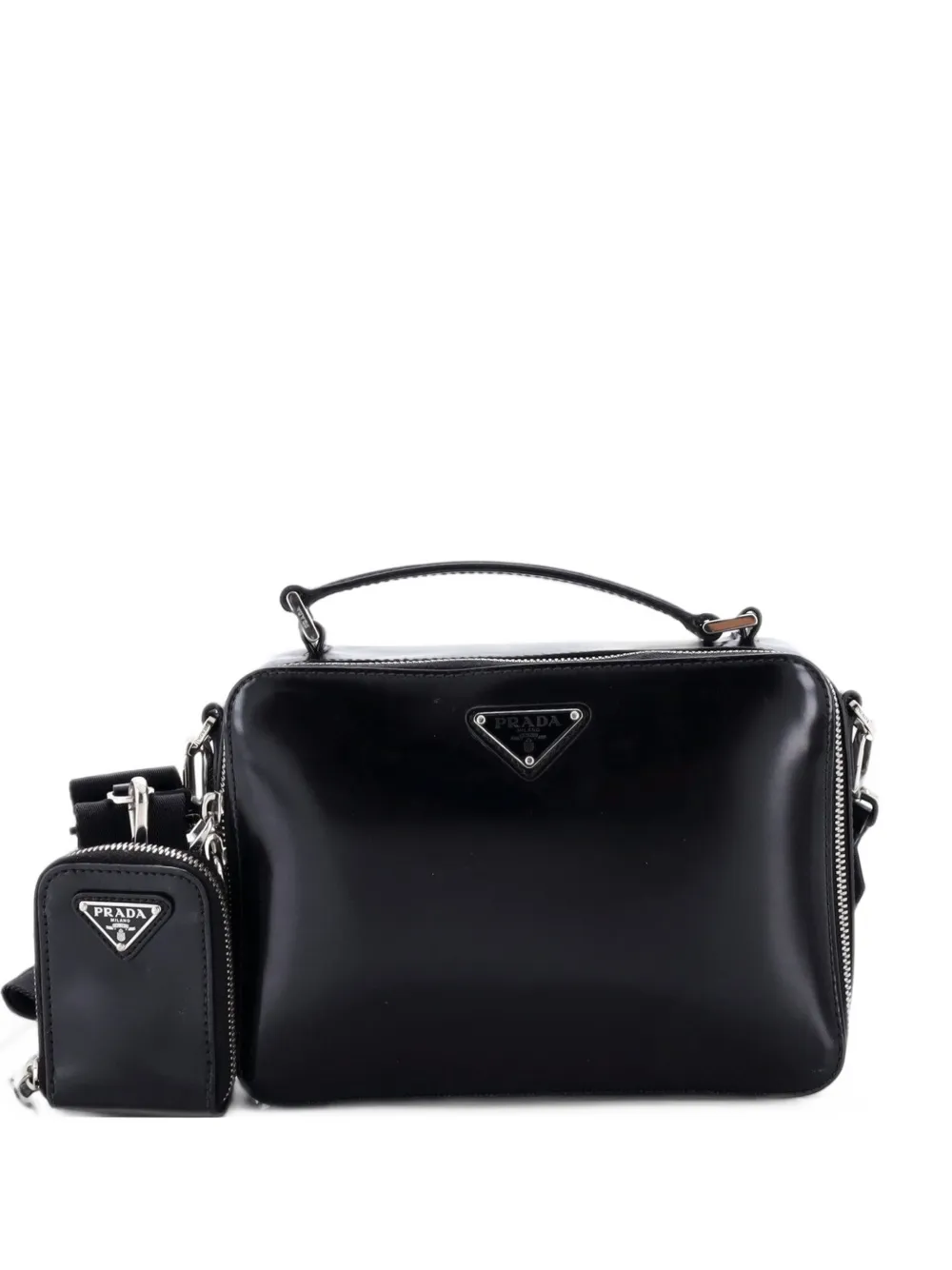Prada Pre-Owned Brique Brushed Leather Small crossbody bag - Nero