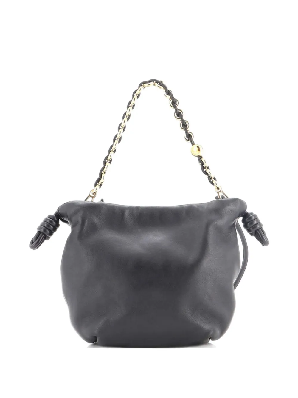 Pre-owned Loewe Flamenco Knot Chain Purse Bag Leather Mini Bucket Bag In Black