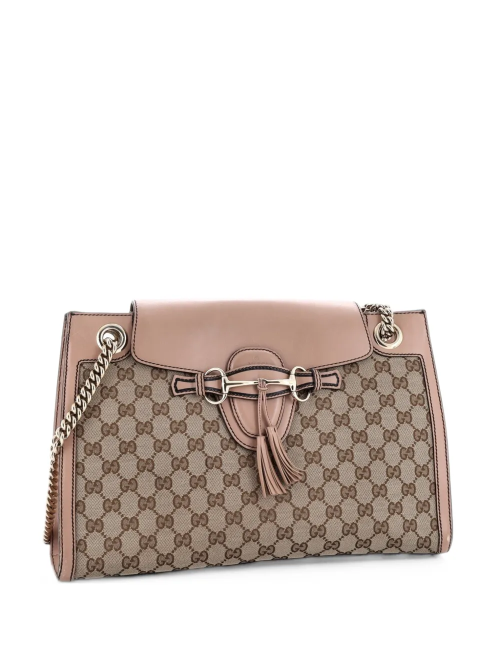Gucci Pre-Owned Emily Chain Flap GG Canvas and Leather Large shoulder bag - Nude