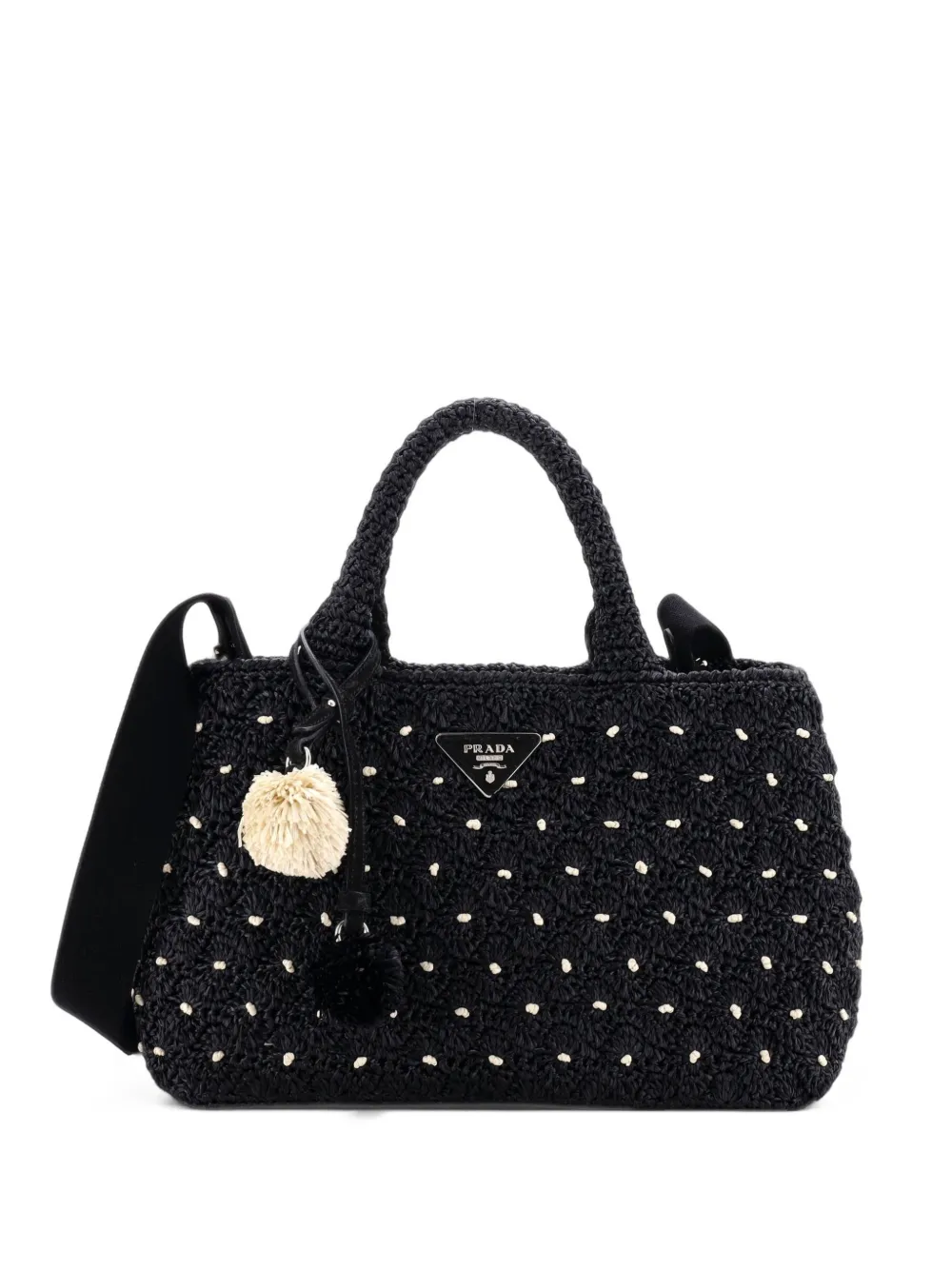 Prada Pre-Owned Canapa Convertible Raffia Crochet Small tote bag - Black