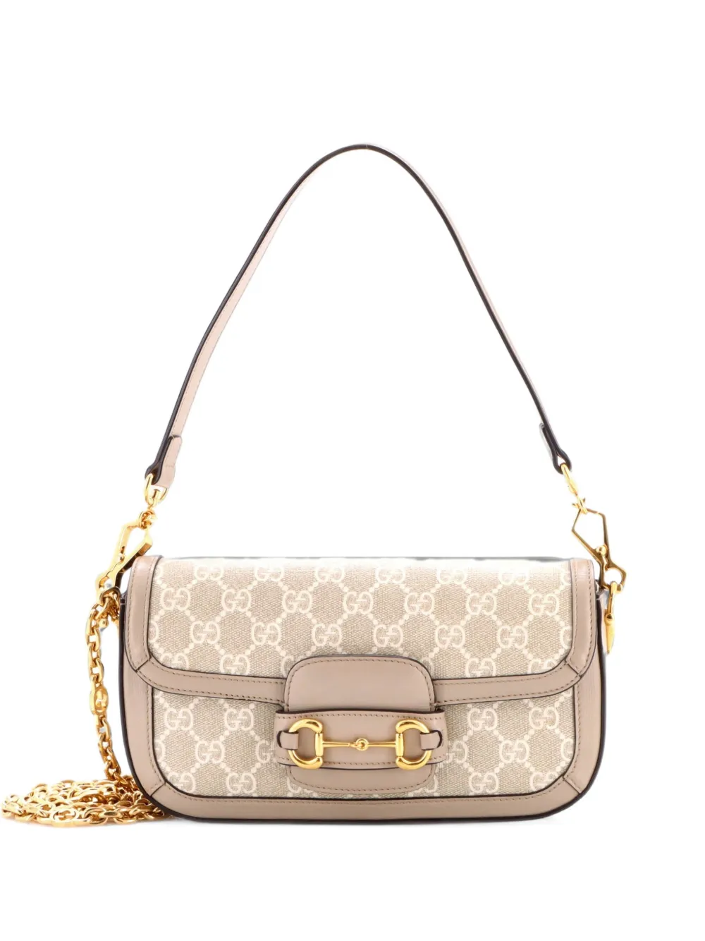 Gucci Pre-Owned Horsebit 1955 Shoulder Bag GG Coated Canvas with Leather East West crossbody bag - Toni neutri