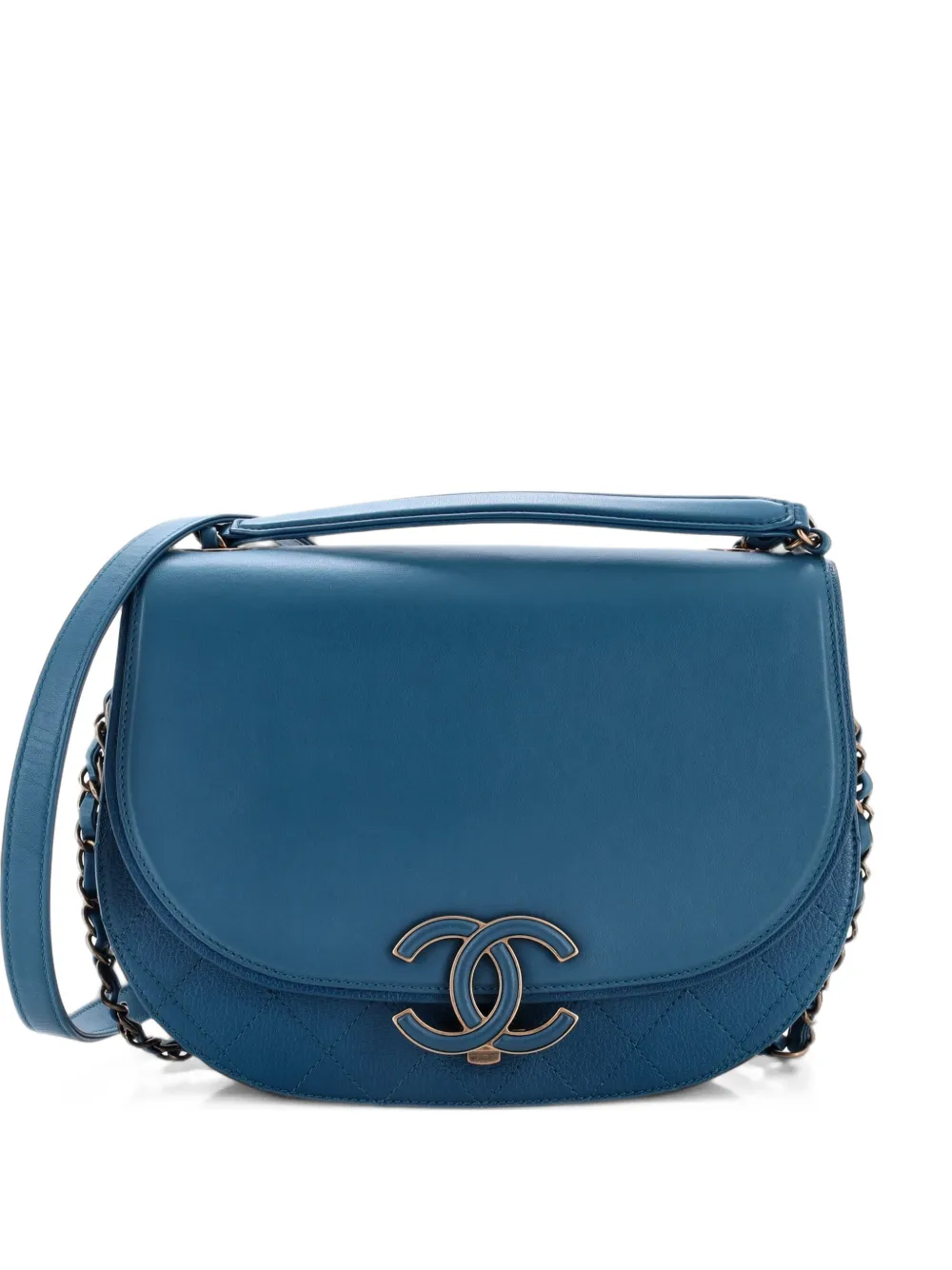 CHANEL Pre-Owned Coco Curve Flap Messenger Calfskin and Quilted Goatskin Medium crossbody bag - Blue