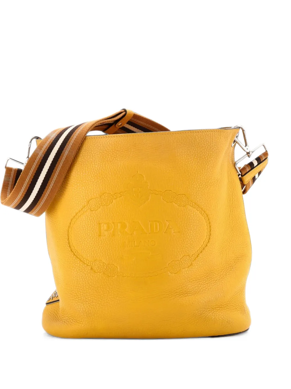 Prada Pre-Owned Logo Messenger Bag Vitello Phenix Medium bucket bag - Giallo