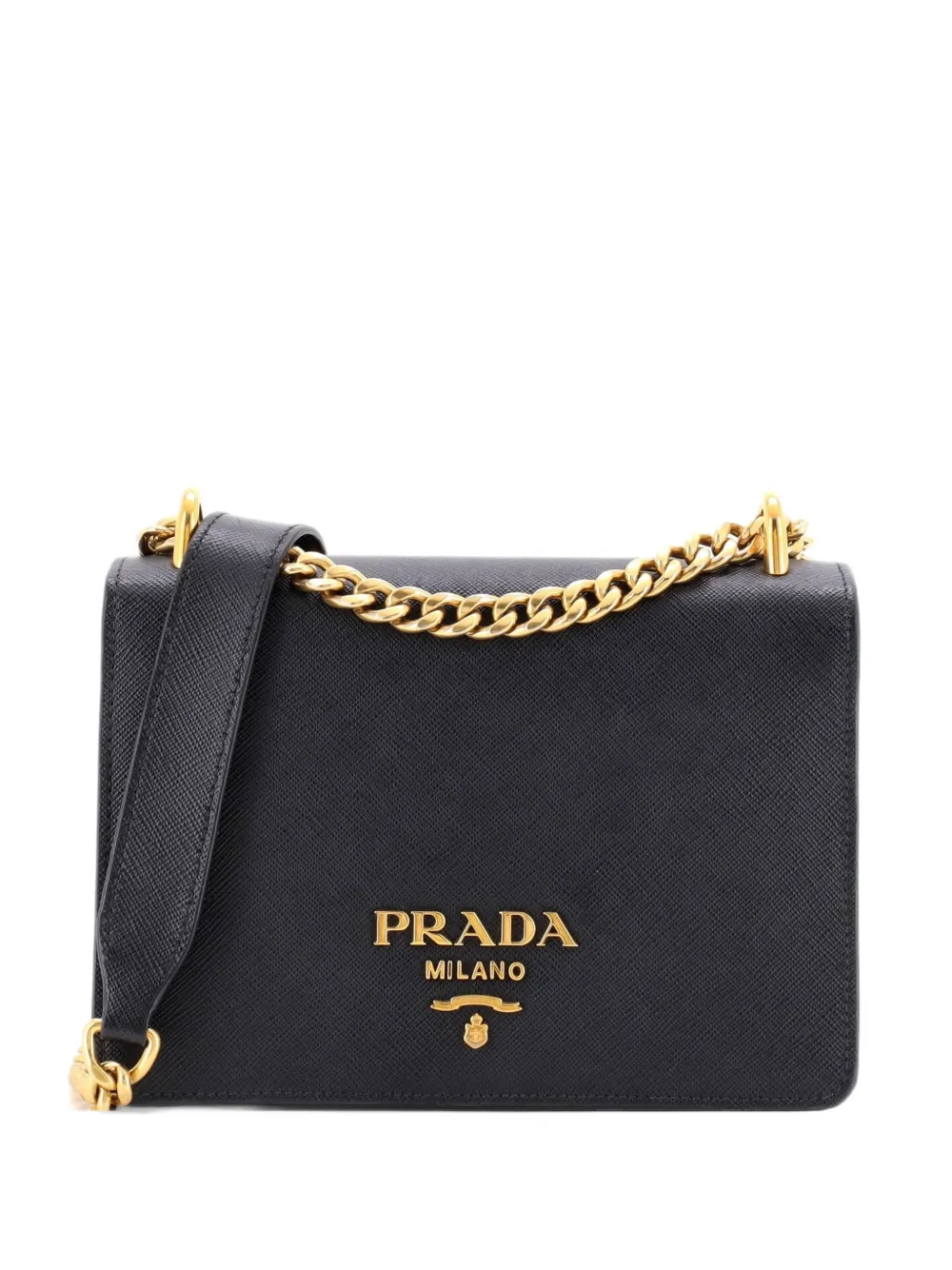 Prada Pre-Owned Chain Flap Bag Saffiano Leather Small crossbody bag - Nero