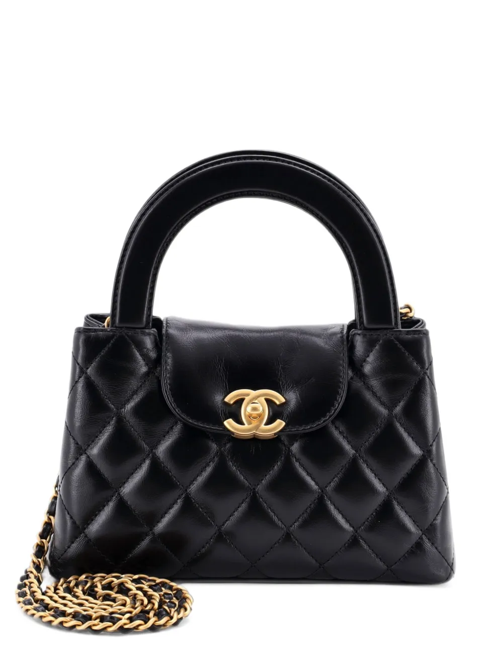 CHANEL Pre-Owned Kelly Top Handle Shopping Bag Quilted Shiny Aged Calfskin Mini satchel - Black