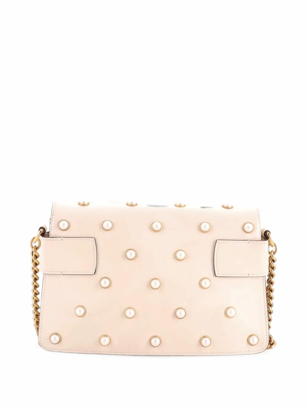 Gucci Pre-Owned Broadway Pearly Bee Embellished Leather Mini shoulder bag - White