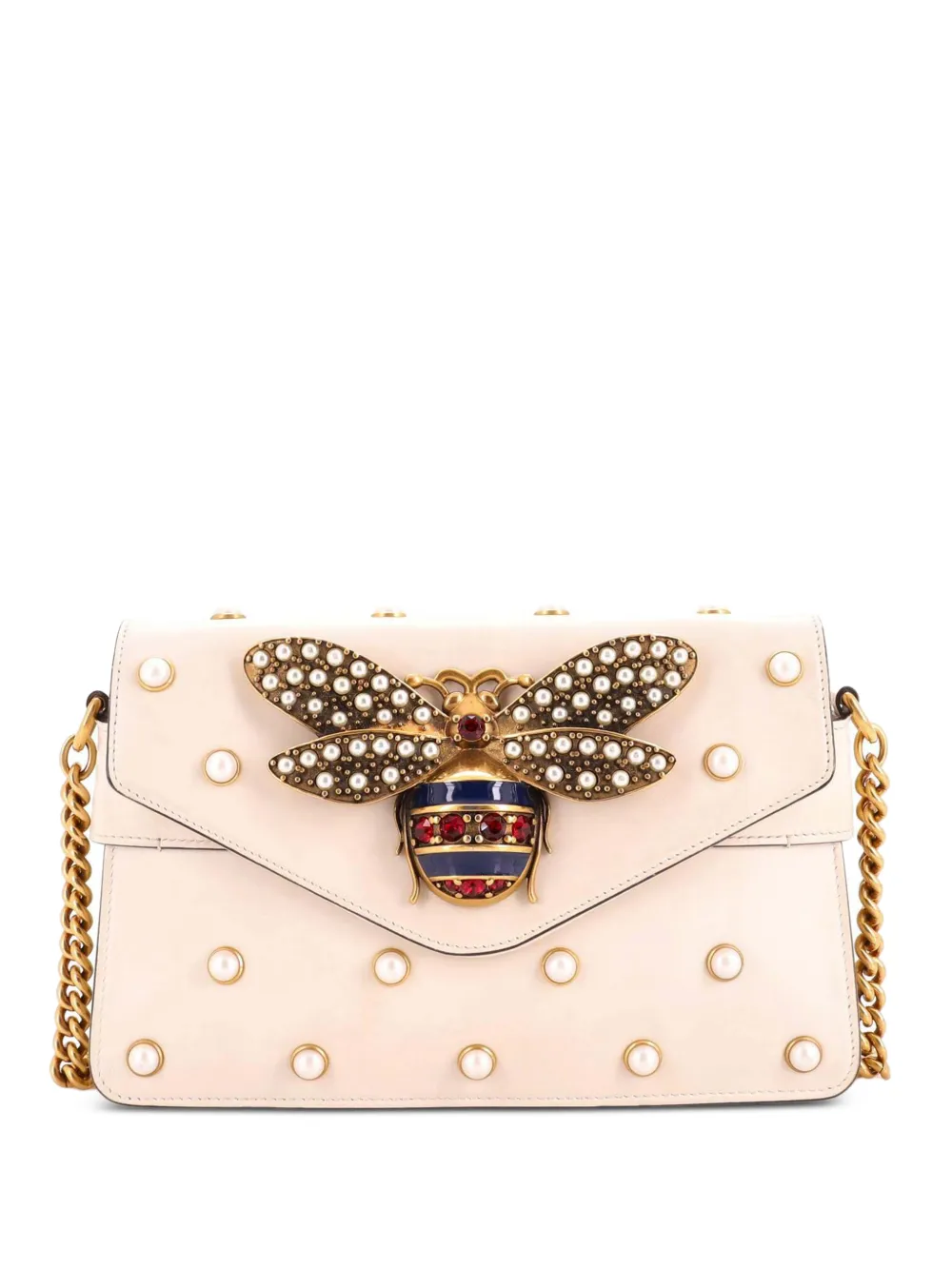 Gucci Pre-Owned Mini Broadway Pearly Bee Schultertasche aus Leder mit Verzierung - Weiß