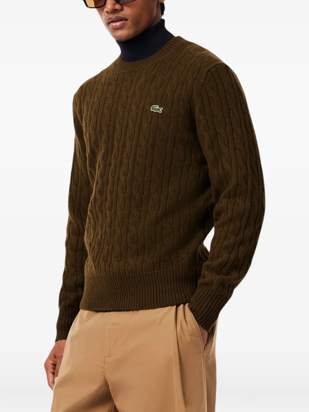 Lacoste cable-knit logo-patch sweater Bruin