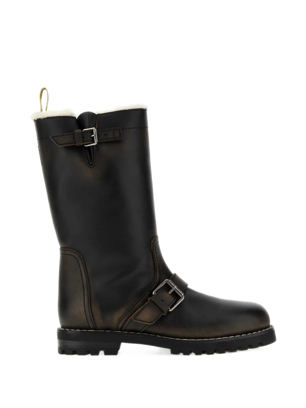 FENDI Commando dark brown leather and white shearling boots - Nero