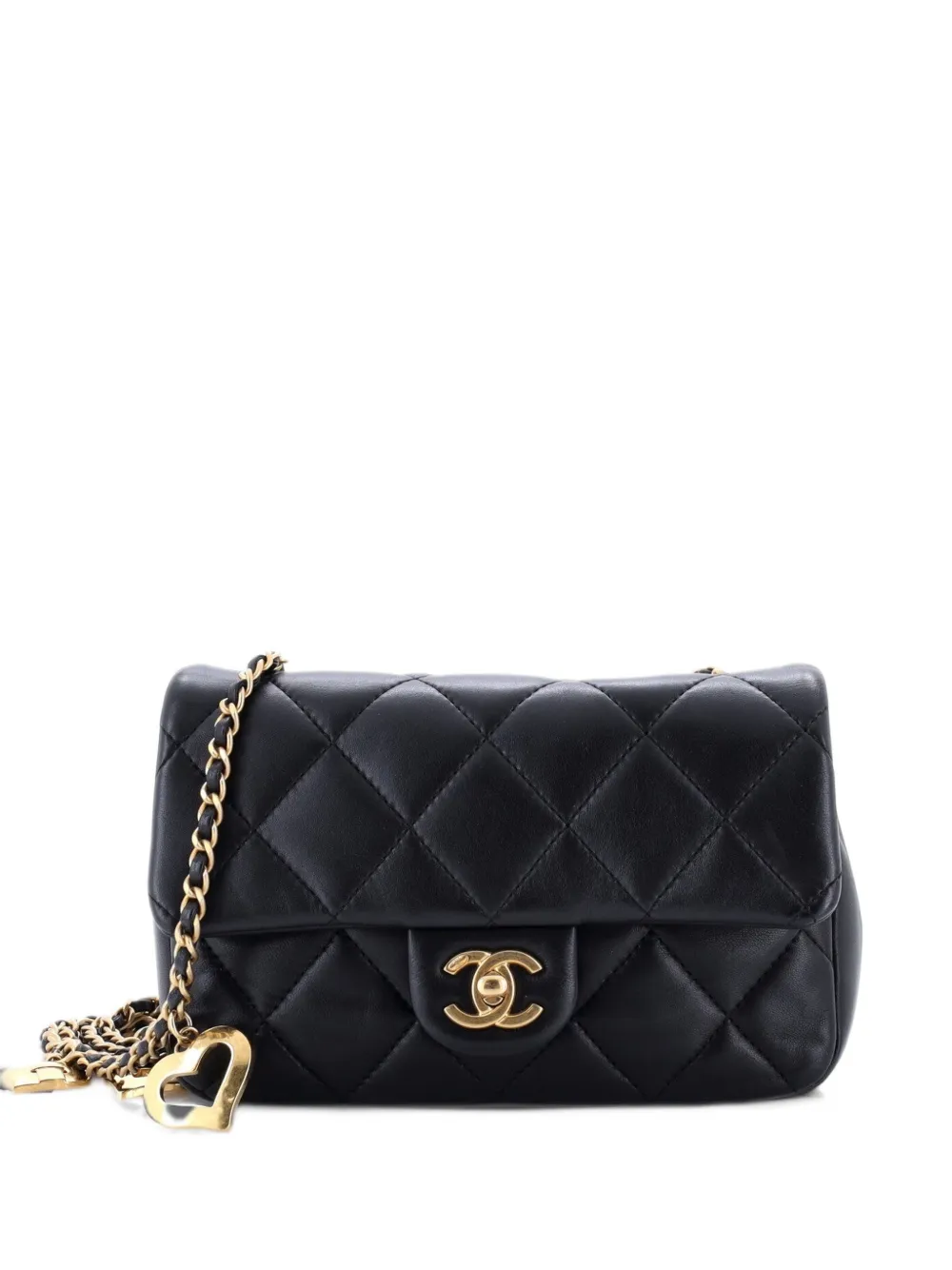 CHANEL Pre-Owned Heart Charms Flap Bag Quilted Lambskin Mini crossbody bag - Black