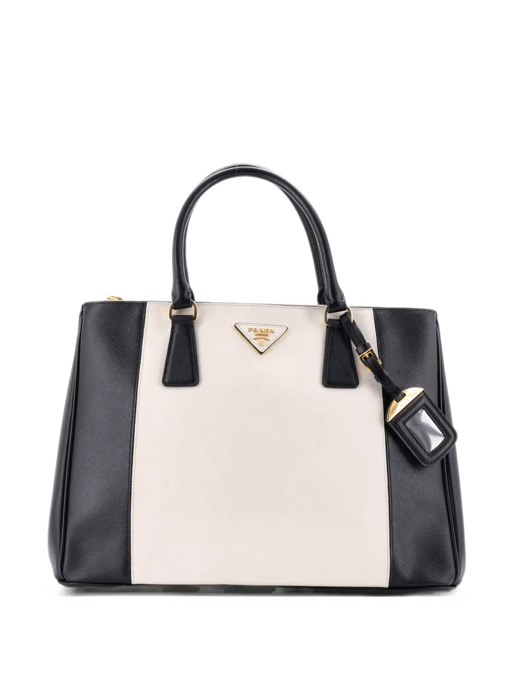 Prada Pre-Owned Bicolor Double Zip Lux Saffiano Leather Medium tote bag - Black