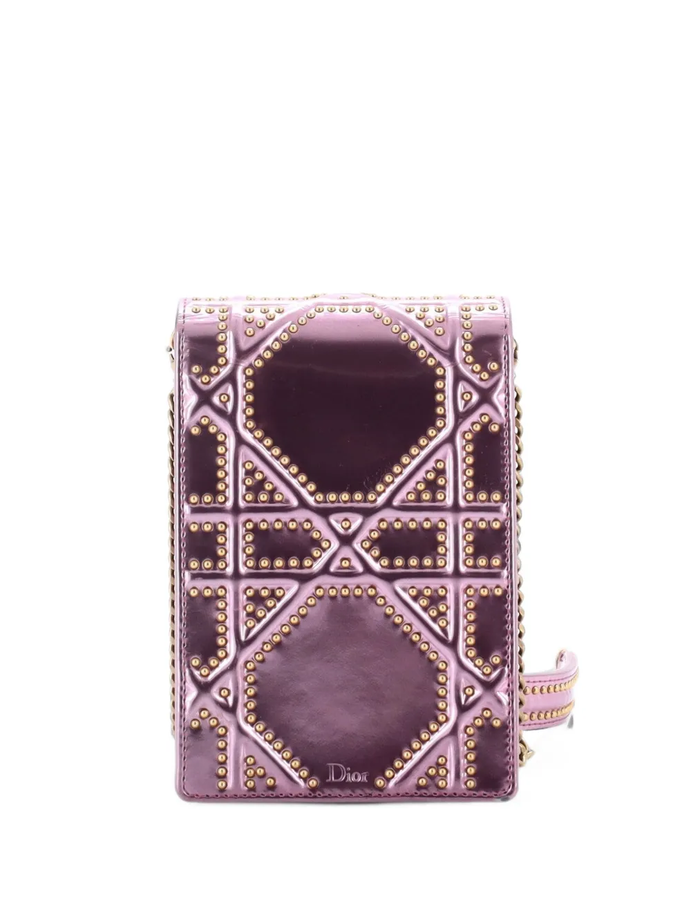 Christian Dior Pre-Owned Diorama Vertical on Chain Studded Patent clutch bag - Metallic