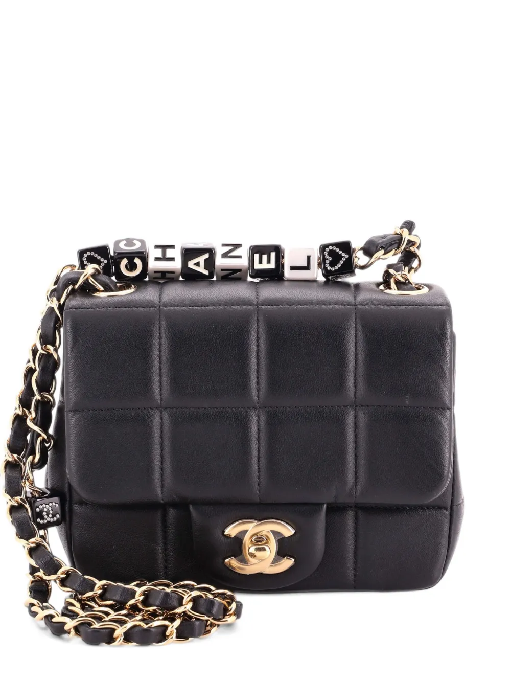 CHANEL Pre-Owned Monacoco Logo Blocks Square Flap Bag Quilted Lambskin with Resin Mini crossbody bag - Black